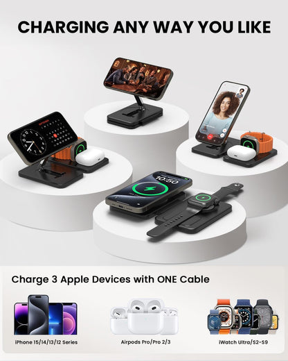 GEEKERA Magenetic 3-in-1 Wireless Charging Station Foldable for iPhone