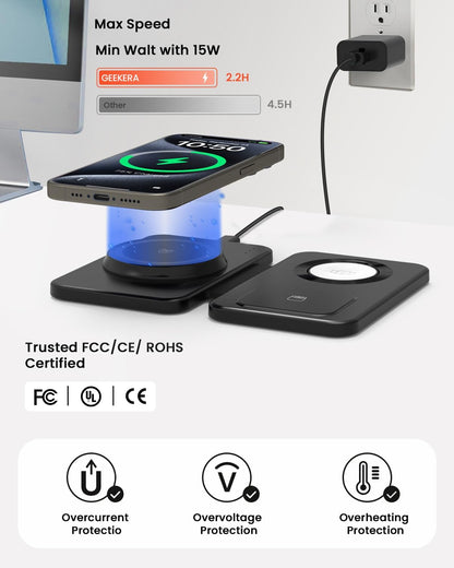 GEEKERA Magenetic 3-in-1 Wireless Charging Station Foldable for iPhone