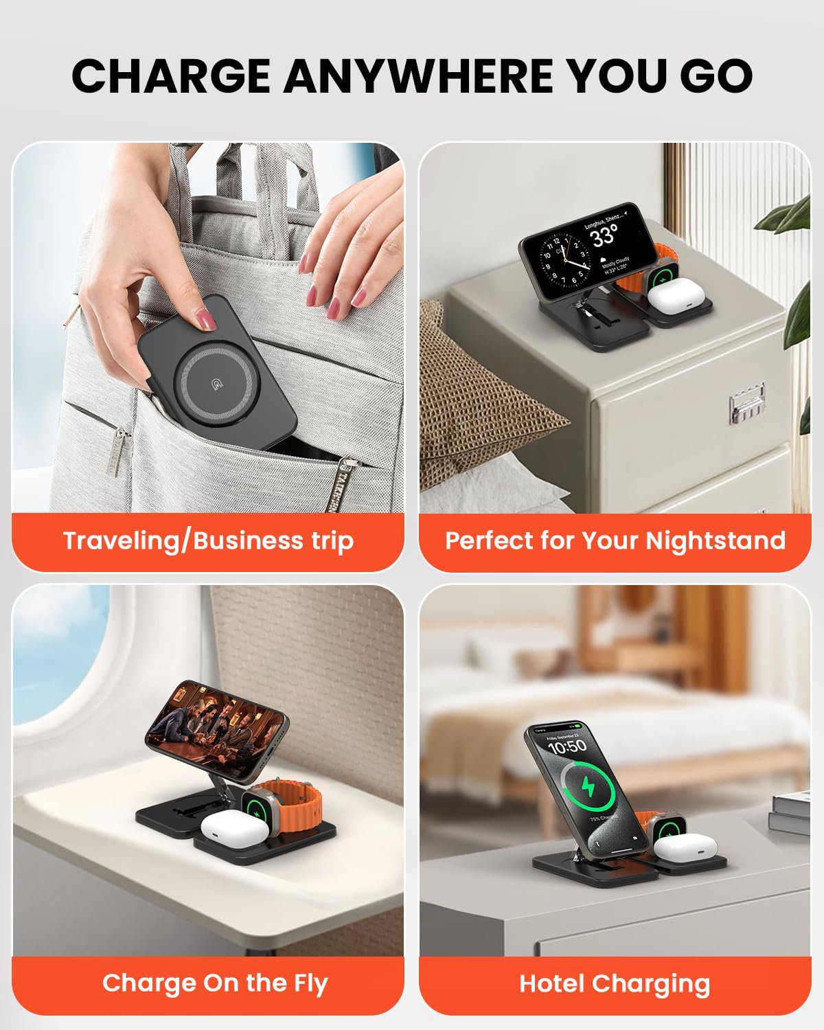 GEEKERA Magenetic 3-in-1 Wireless Charging Station Foldable for iPhone