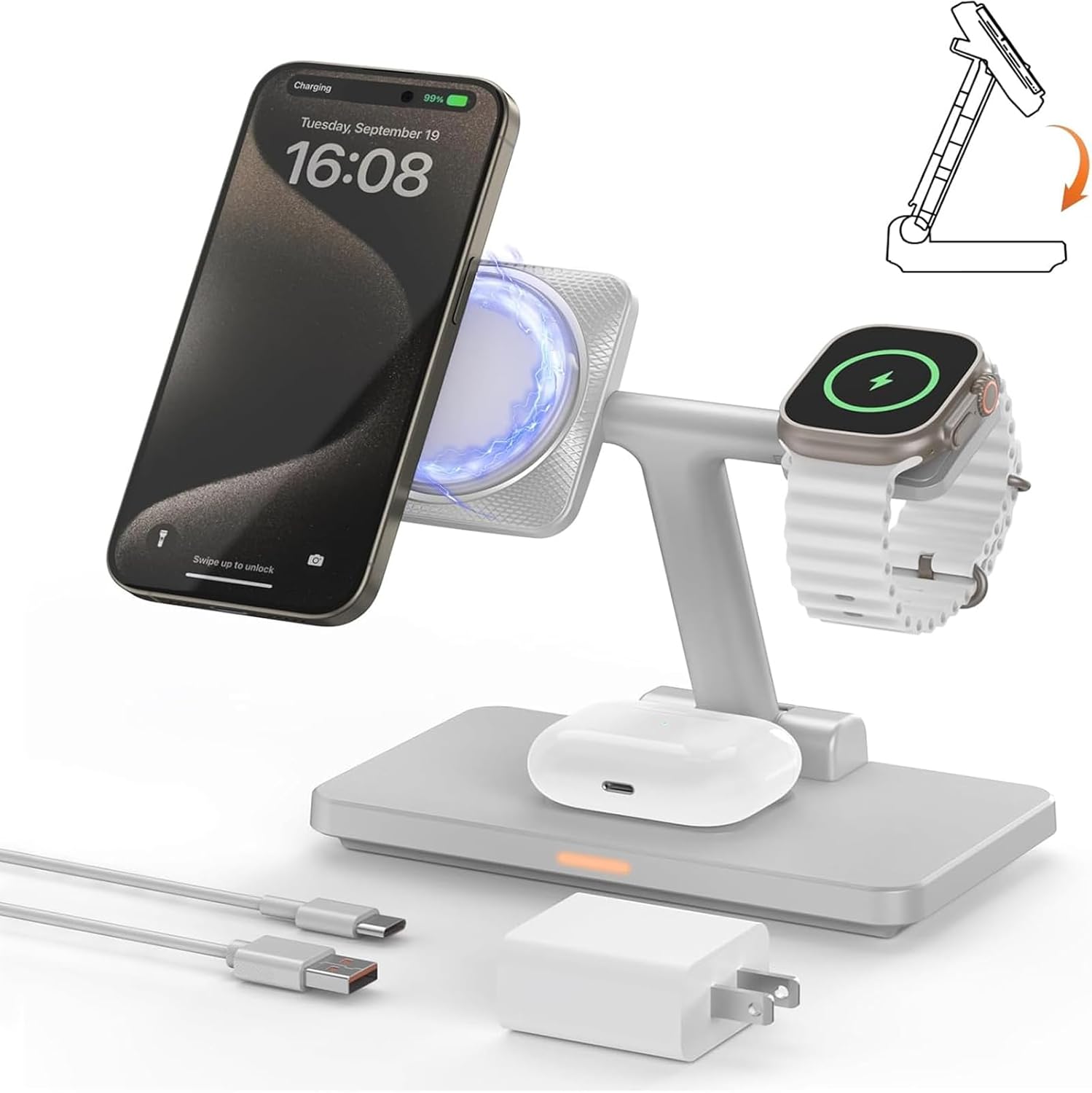 Foldable Magnetic 3-in-1 Wireless Charging Station for iPhone