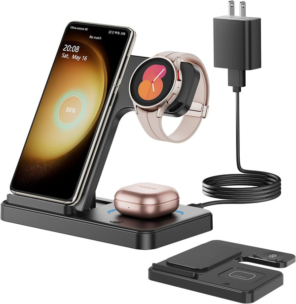 GEEKERA Wireless Charger, 3 in 1 Foldable Wireless Charger for Samsung Charging Station