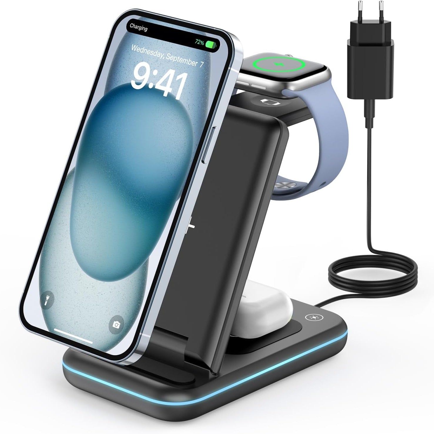 GEEKERA 3-in-1 Wireless Charger, Foldable Stand for iPhone 16-11, Apple Watch Ultra-5, AirPods Pro-2