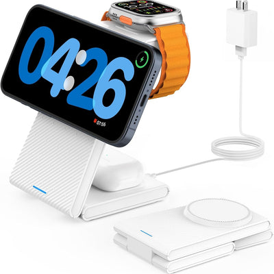 GEEKERA 3-in-1 Magsafe Charger, Foldable, for iPhone, Apple Watch, AirPods