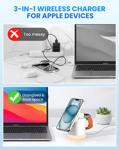 Foldable 3-in-1 MagSafe Wireless Charging Station for Apple Devices