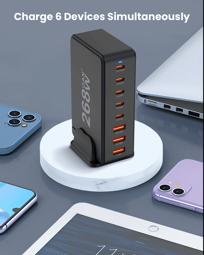 GEEKERA 268W 8-Port Charger, 5C+3A, for iPhone 15-12, iPad, MacBook, Galaxy, Pixel, Switch