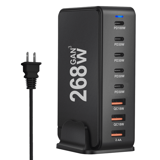 GEEKERA 268W 8-Port Charger, 5C+3A, for iPhone 15-12, iPad, MacBook, Galaxy, Pixel, Switch