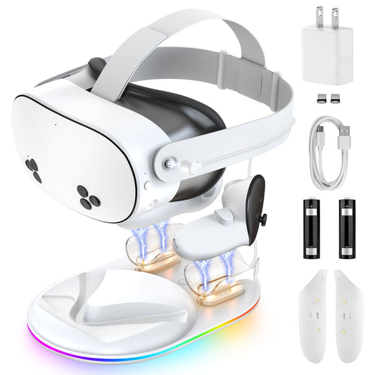 GEEKERA Quest 3S Charging Dock, magnetic, RGB light, 2 batteries