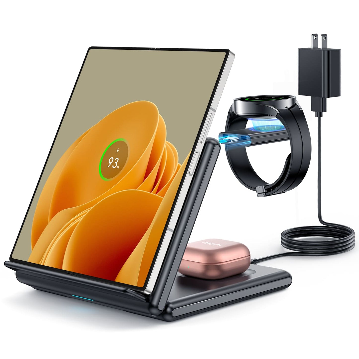 GEEKERA 3-in-1 Samsung Charger, Foldable for Z Flip/Fold 6-3, S24-S20, Watch 6-3, Buds 2 Pro/Live