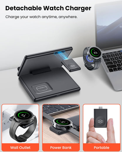GEEKERA 3-in-1 Samsung Charger, Foldable for Z Flip/Fold 6-3, S24-S20, Watch 6-3, Buds 2 Pro/Live