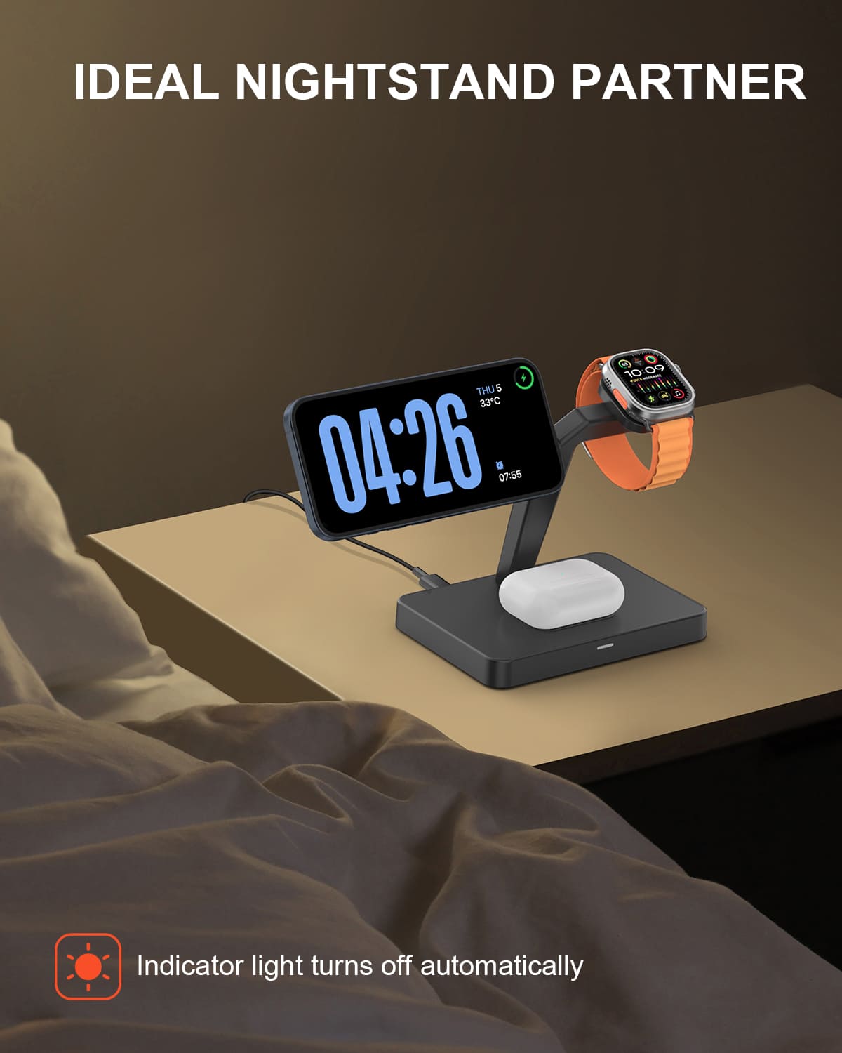 GEEKERA 3-in-1 Mag Charger, Fast Dock for iPhone 15-12 Pro Max, Watch 9-2, AirPods 3-2/Pro