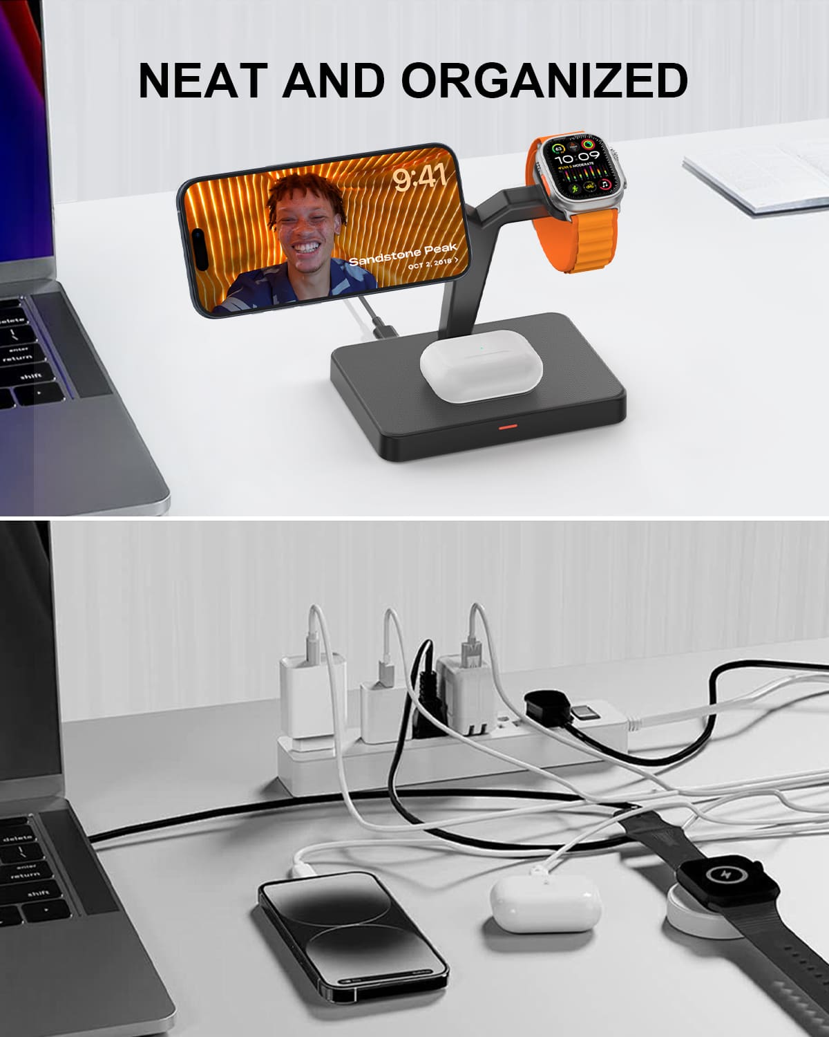 GEEKERA 3-in-1 Mag Charger, Fast Dock for iPhone 15-12 Pro Max, Watch 9-2, AirPods 3-2/Pro