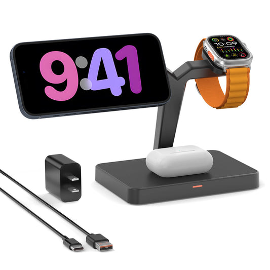 GEEKERA 3-in-1 Mag Charger, Fast Dock for iPhone 15-12 Pro Max, Watch 9-2, AirPods 3-2/Pro