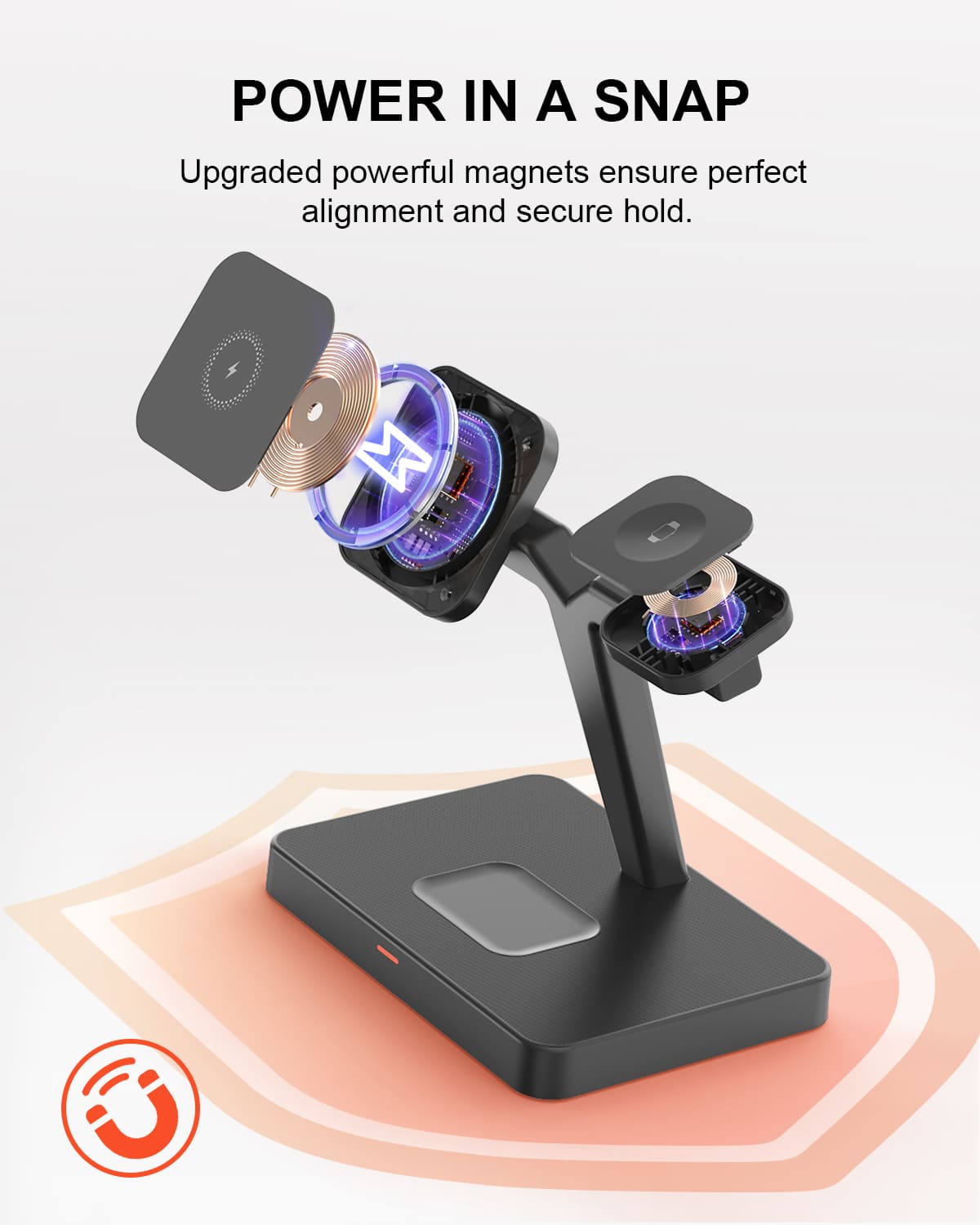 GEEKERA 3-in-1 Mag Charger, Fast Dock for iPhone 15-12 Pro Max, Watch 9-2, AirPods 3-2/Pro