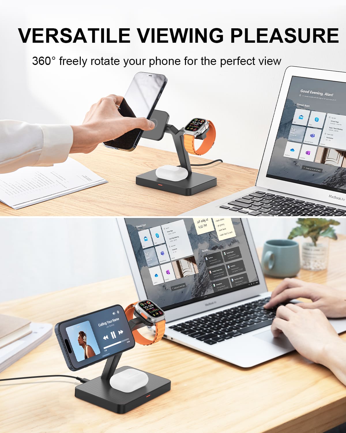 GEEKERA 3-in-1 Mag Charger, Fast Dock for iPhone 15-12 Pro Max, Watch 9-2, AirPods 3-2/Pro