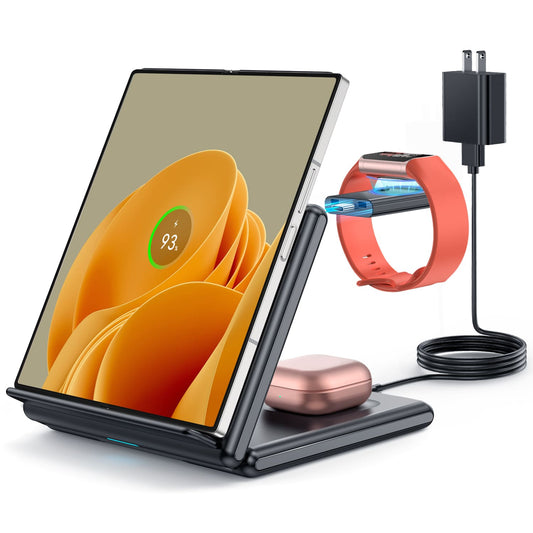 GEEKERA 3-in-1 Samsung charger, fold. for Z Flip/Fold 6-3, S24-S20, Fitbit Charge 6/5, Buds 2 Pro