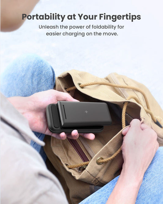 GEEKERA 3-in-1 Wireless Charger, Foldable Stand for iPhone 16-11, Apple Watch Ultra-5, AirPods Pro-2