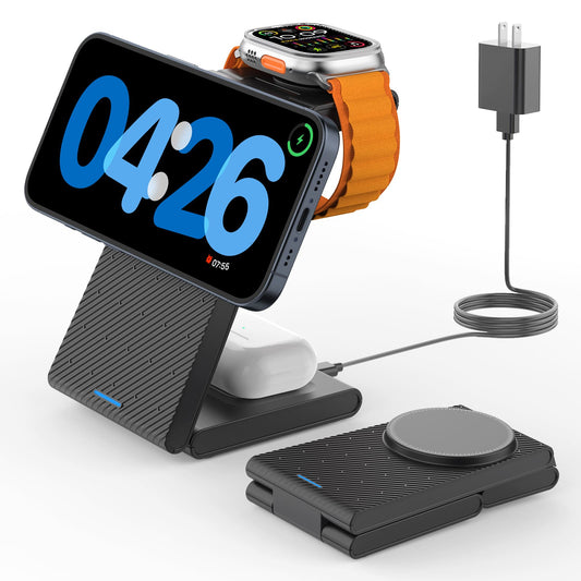 GEEKERA 3-in-1 Magsafe Charger, Foldable, for iPhone, Apple Watch, AirPods