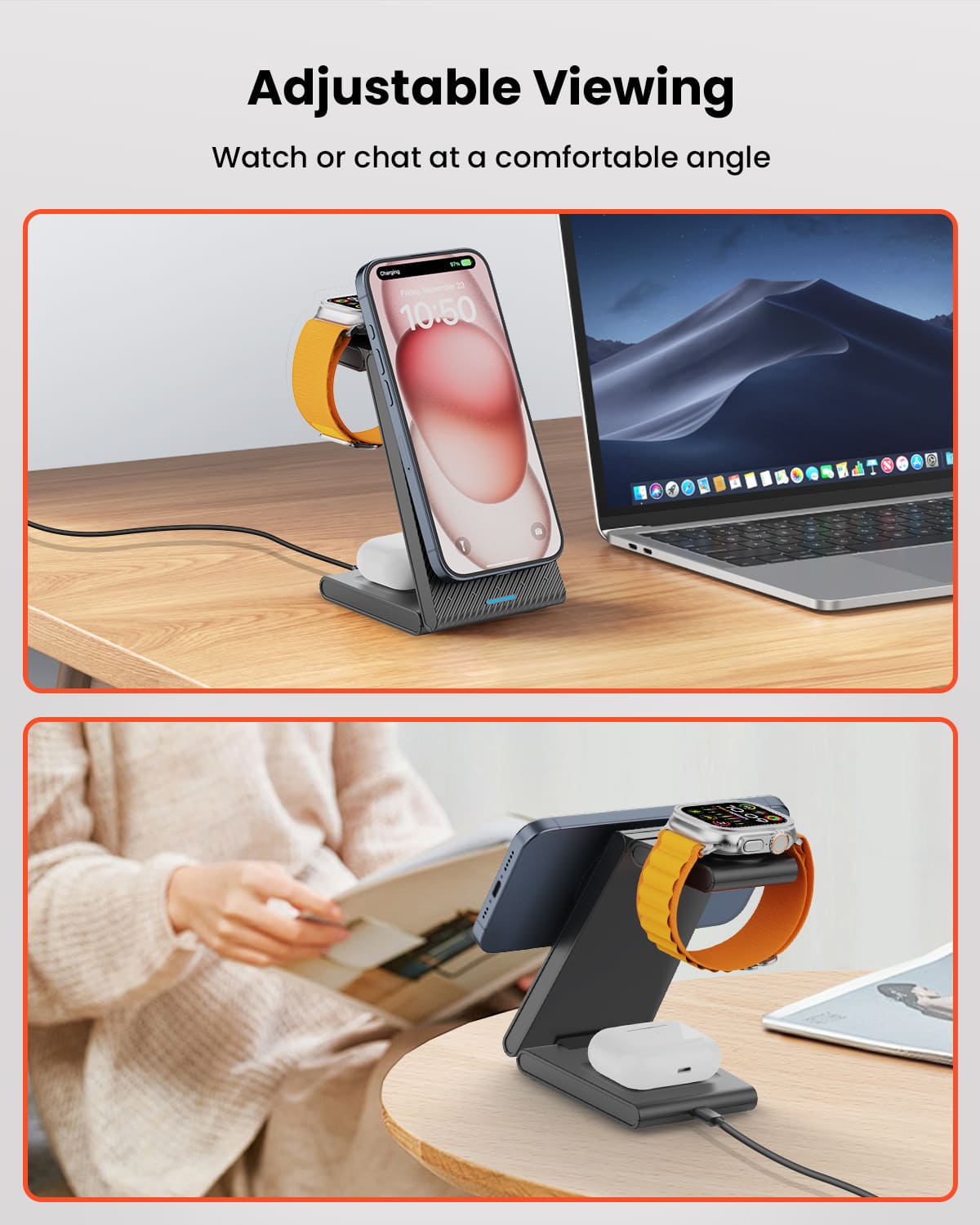 GEEKERA 3-in-1 Magsafe Charger, Foldable, for iPhone, Apple Watch, AirPods