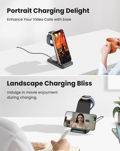 GEEKERA 3-in-1 Charger for Fitbit Sense 2/Versa 4, iPhone, Samsung, Pixel, AirPods 3/2