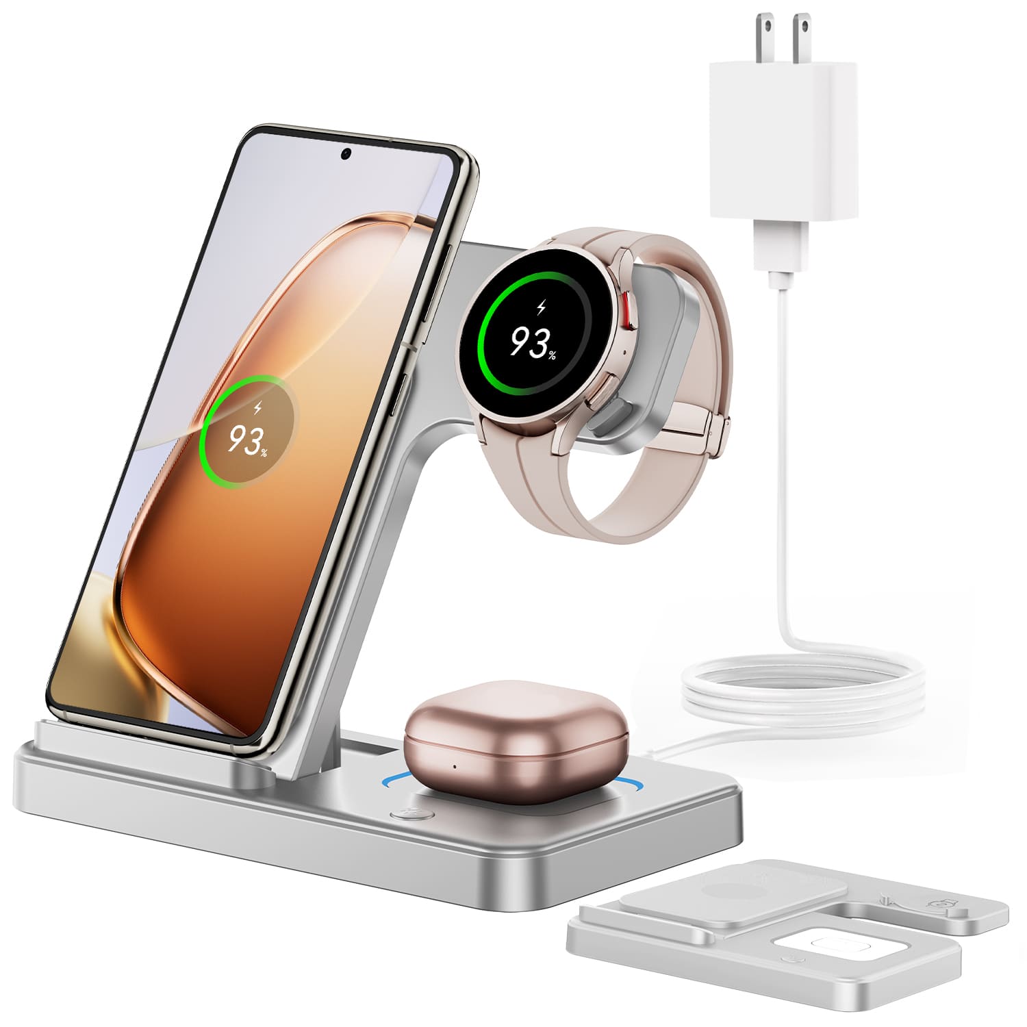 GEEKERA 3-in-1 Samsung charger, fold. for S24-S20, Z Flip/Fold 5-3, Watch 6-3, Buds 2 Pro
