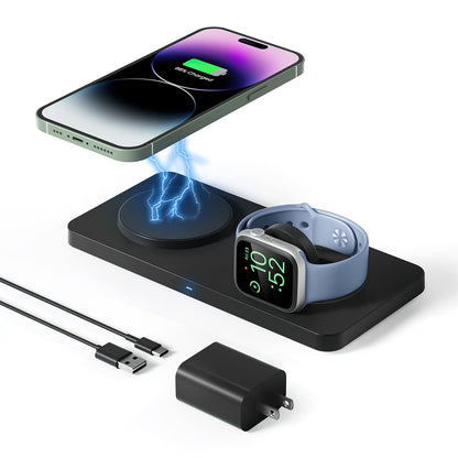 GEEKERA 2-in-1 MagSafe Wireless Charger, for iPhone, Apple Watch, AirPods