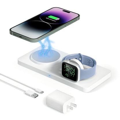GEEKERA 2-in-1 MagSafe Wireless Charger, for iPhone, Apple Watch, AirPods