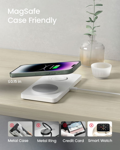 GEEKERA 2-in-1 MagSafe Wireless Charger, for iPhone, Apple Watch, AirPods