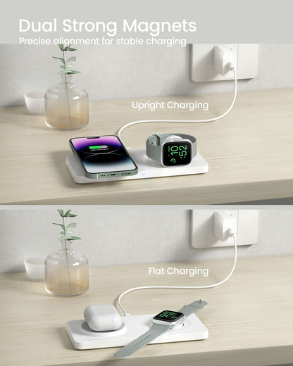 GEEKERA 2-in-1 MagSafe Wireless Charger, for iPhone, Apple Watch, AirPods