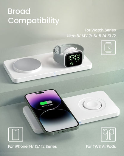 GEEKERA 2-in-1 MagSafe Wireless Charger, for iPhone, Apple Watch, AirPods