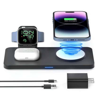 GEEKERA 3-in-1 Magnetic Wireless Charger, for iPhone, Apple Watch, AirPods