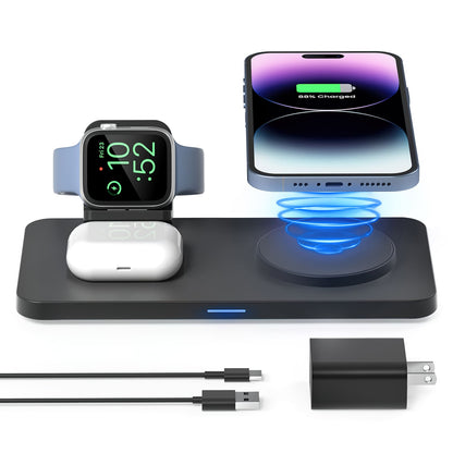 GEEKERA 3-in-1 Magnetic Wireless Charger, for iPhone, Apple Watch, AirPods