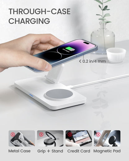 GEEKERA 3-in-1 Magnetic Wireless Charger, for iPhone, Apple Watch, AirPods