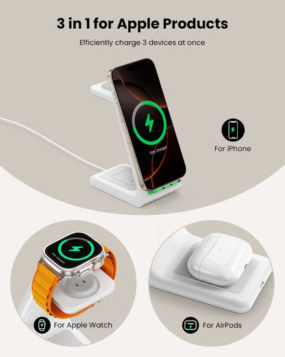 GEEKERA 3-in-1 Apple charger, fast charge for iPhone 16-11, Watch Ultra-2, AirPods Pro-2