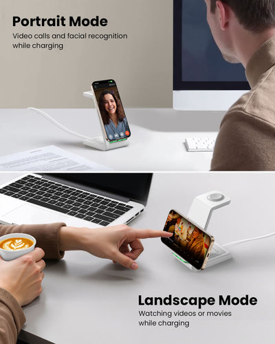 GEEKERA 3 in 1 Wireless Charging Station for Apple, Fast Wireless Charger Stand Dock for iPhone