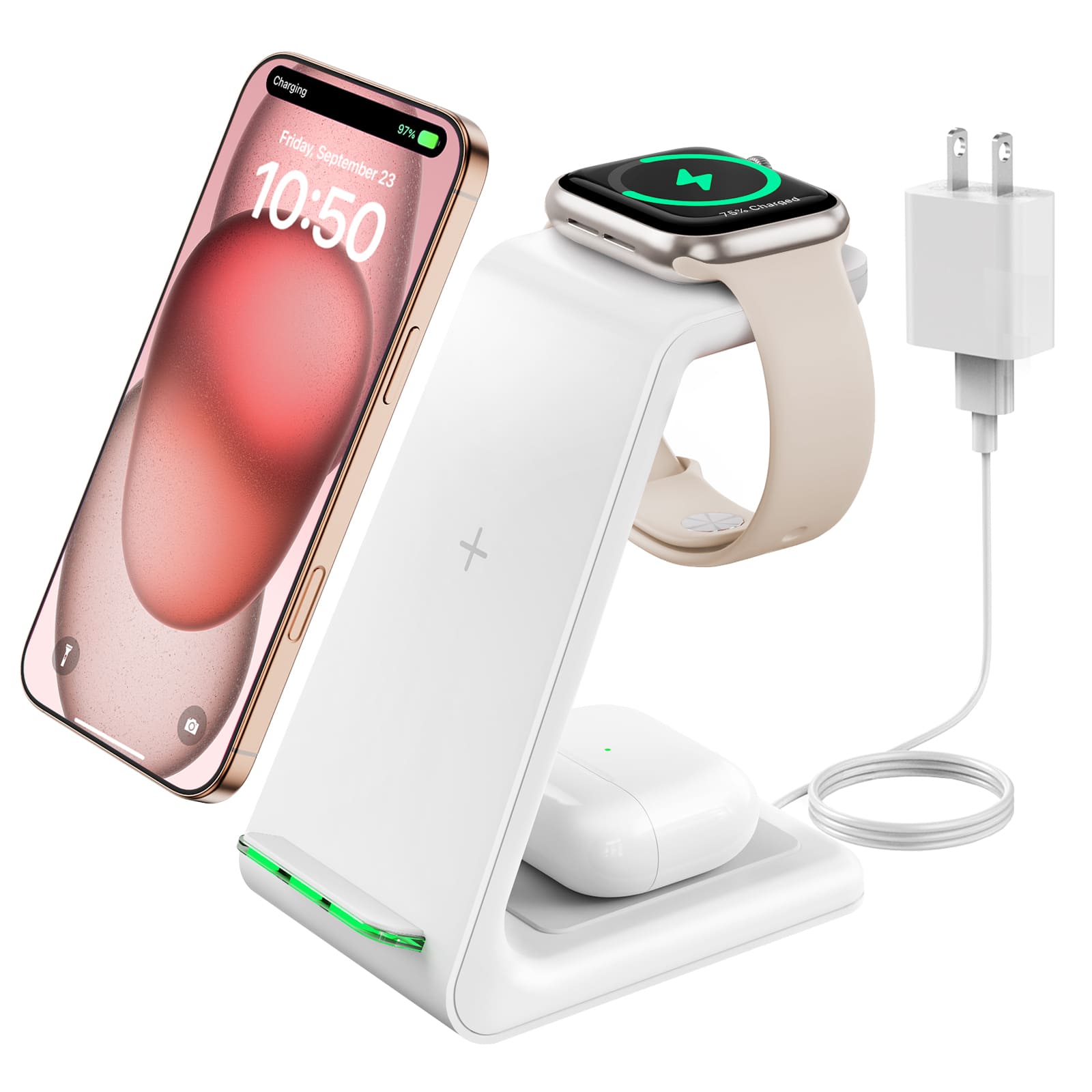 GEEKERA 3 in 1 Wireless Charging Station for Apple, Fast Wireless Charger Stand Dock for iPhone
