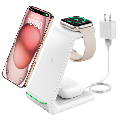 GEEKERA 3 in 1 Wireless Charging Station for Apple, Fast Wireless Charger Stand Dock for iPhone