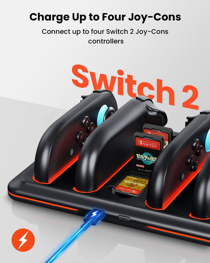 GEEKERA Switch 2 Charging Dock - 4-JoyCon RGB Dock w/ Game Card Storage