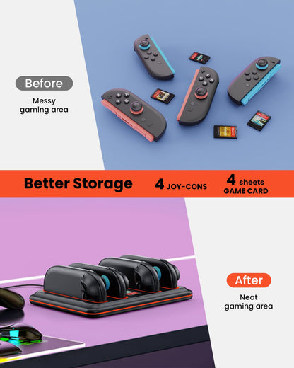GEEKERA Switch 2 Charging Dock - 4-JoyCon RGB Dock w/ Game Card Storage