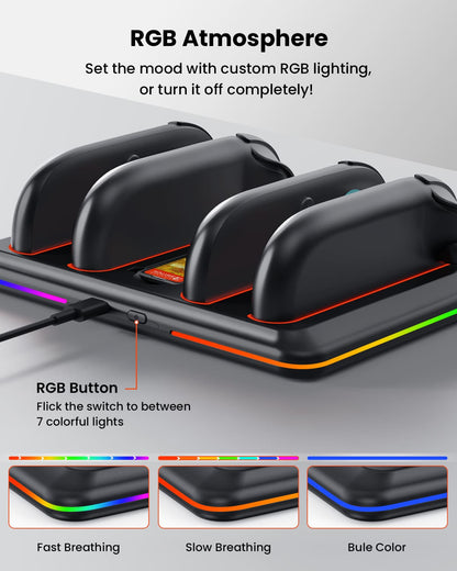 GEEKERA Switch 2 Charging Dock - 4-JoyCon RGB Dock w/ Game Card Storage