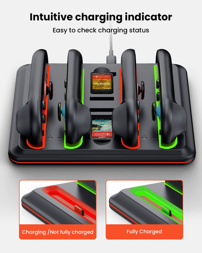 GEEKERA Switch 2 Charging Dock - 4-JoyCon RGB Dock w/ Game Card Storage