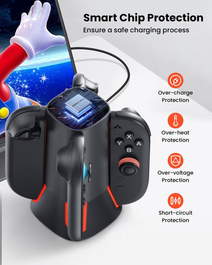GEEKERA Switch 2 Charging Dock - 4-in-1 JoyCon Charger with RGB Lights