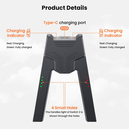 GEEKERA Switch 2 Charging Grip - 2-in-1 Controller with USB-C