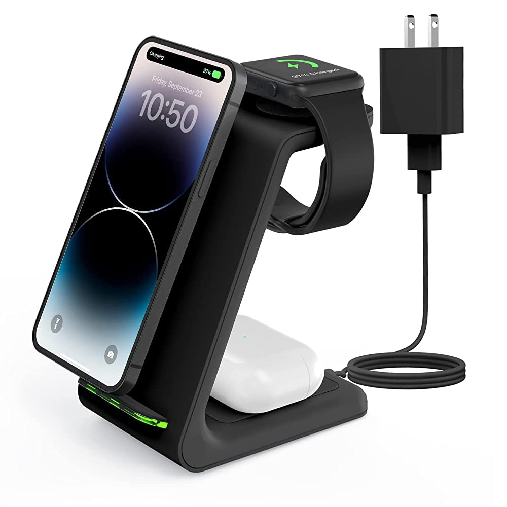 GEEKERA 3 in 1 Wireless Charging Station for Apple, Fast Wireless Charger Stand Dock for iPhone