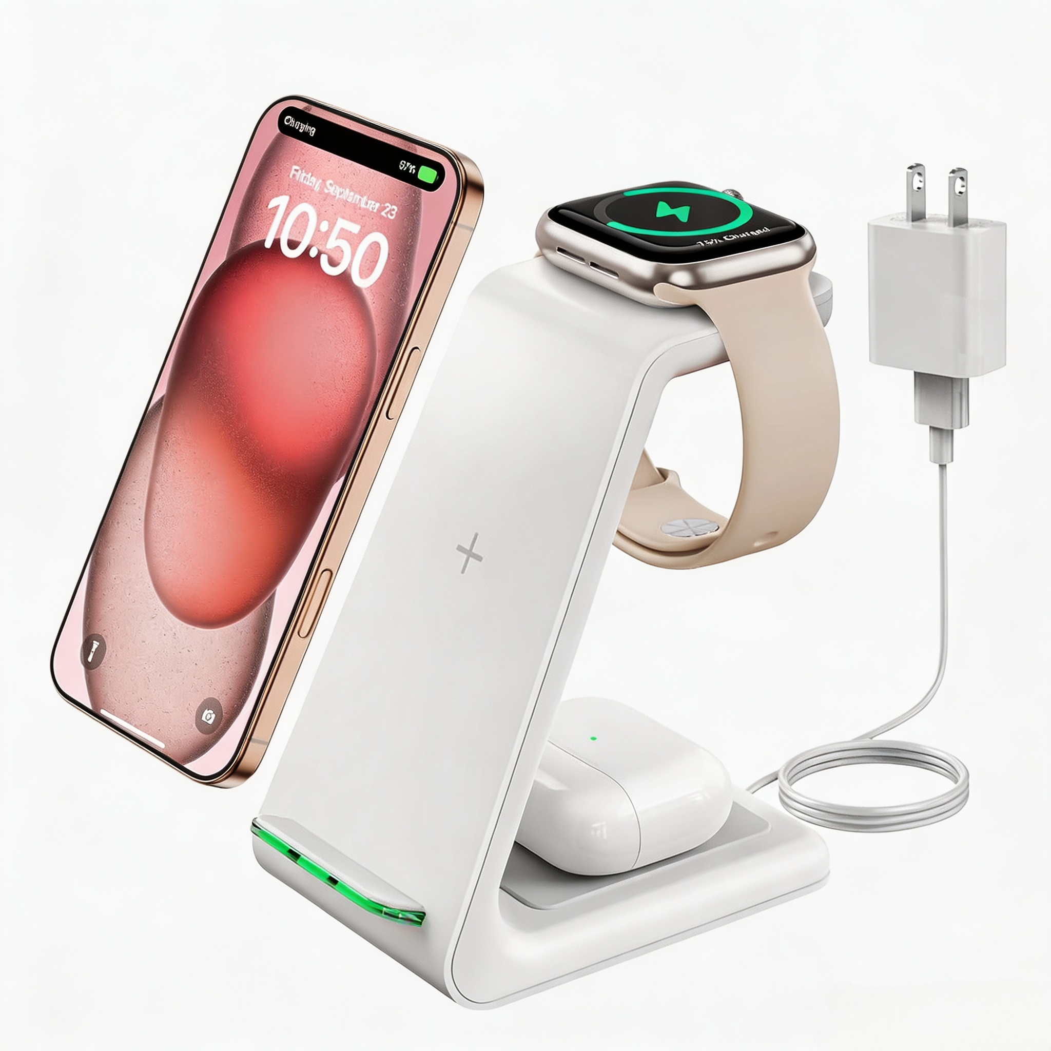 GEEKERA 3 in 1 Wireless Charging Station for Apple, Fast Wireless Charger Stand Dock for iPhone