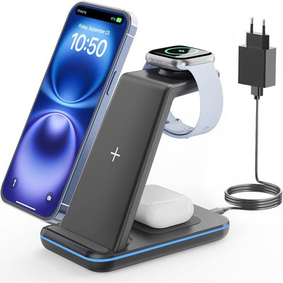 GEEKERA Kabelloses Ladegerät 3-in-1 Induktives Ladegerät für iPhone