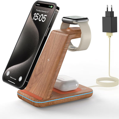 GEEKERA Kabelloses Ladegerät 3-in-1 Induktives Ladegerät für iPhone