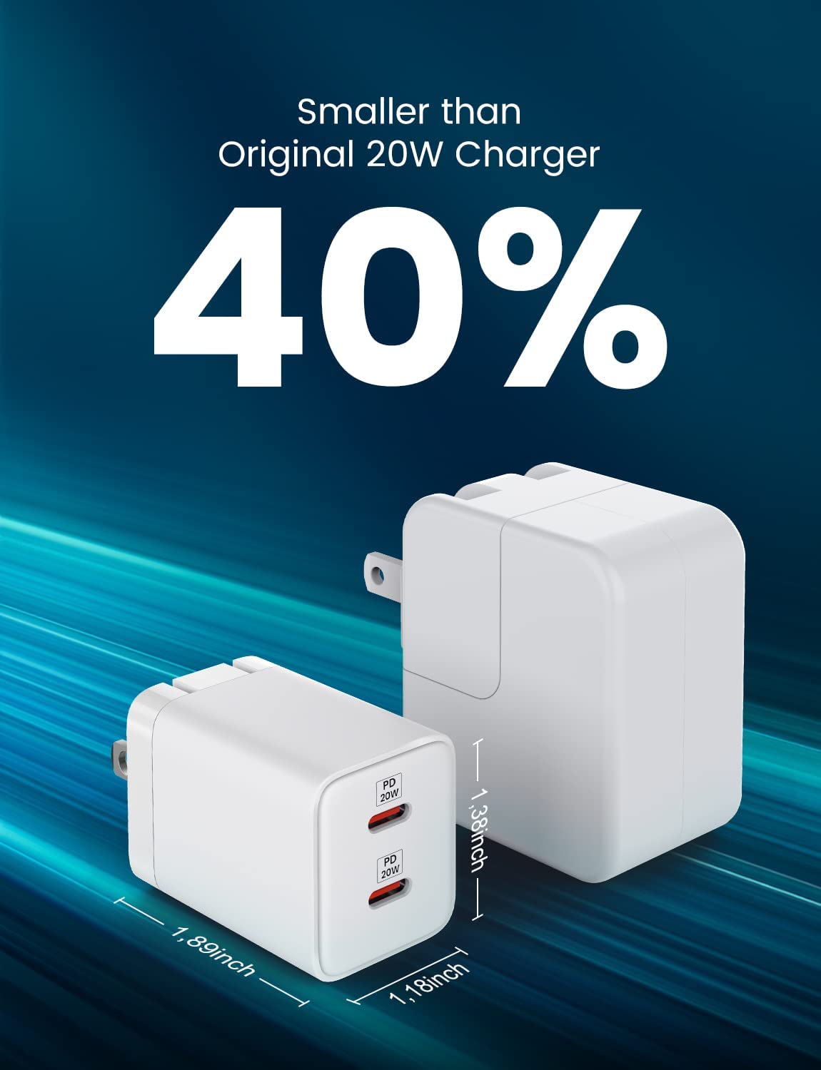 GEEKERA 40W USB C Wall Charger, Charger Fast Charging, 2 Port Type C Charger Block